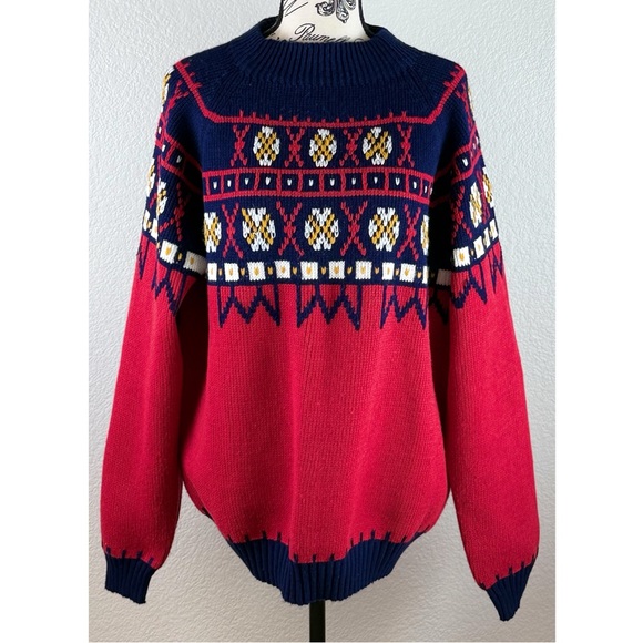 Vintage JC Penney Fair Isle Nordic Crew Neck Sweater Knit Acrylic Large - Picture 5 of 8